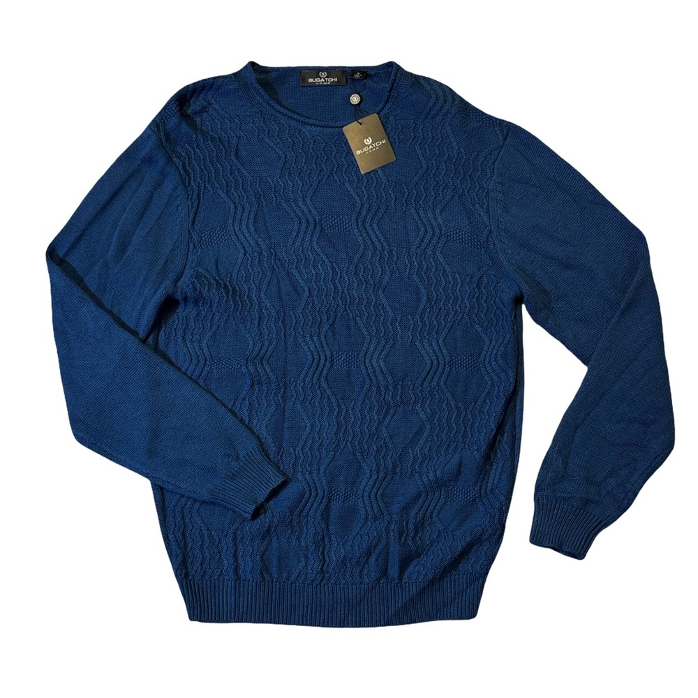 NEW Bugatchi mens M Medium blue cable knit crewneck pullover sweater NWT